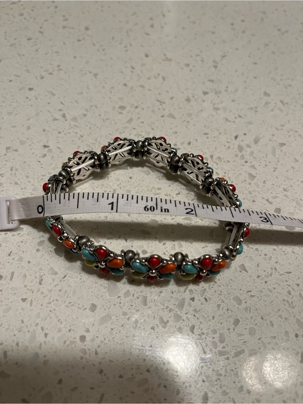 Multicolor Floral Teardrop faux turquoise Stone stretchy Bracelet - Picture 7 of 9